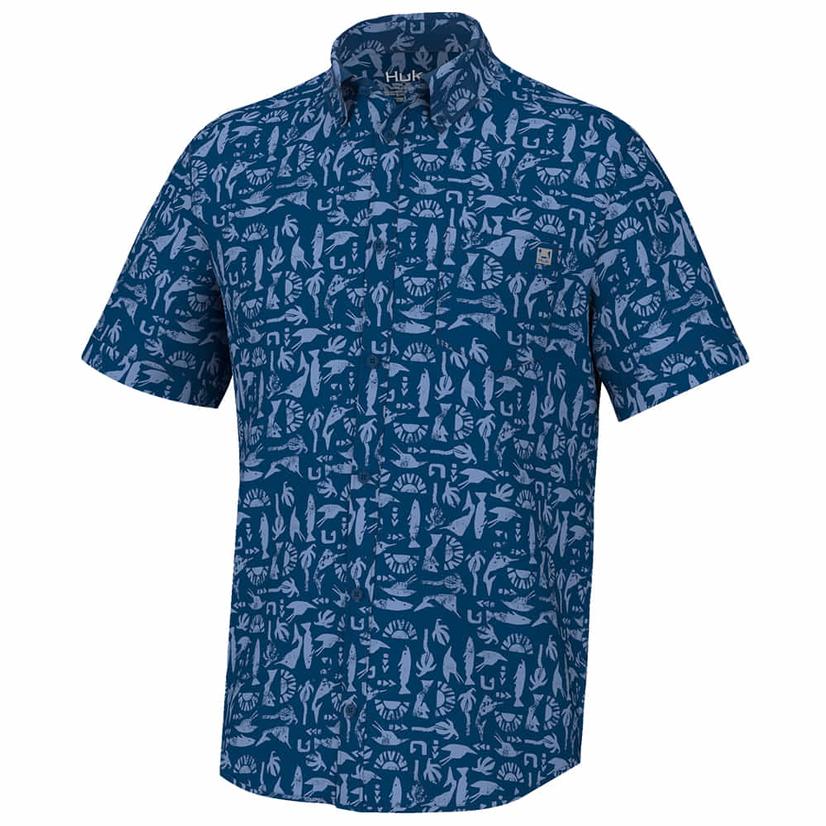 Chemise Huk Kona Batiki Manches Courtes – Homme, Marine, Medium, Neuve étiquetée